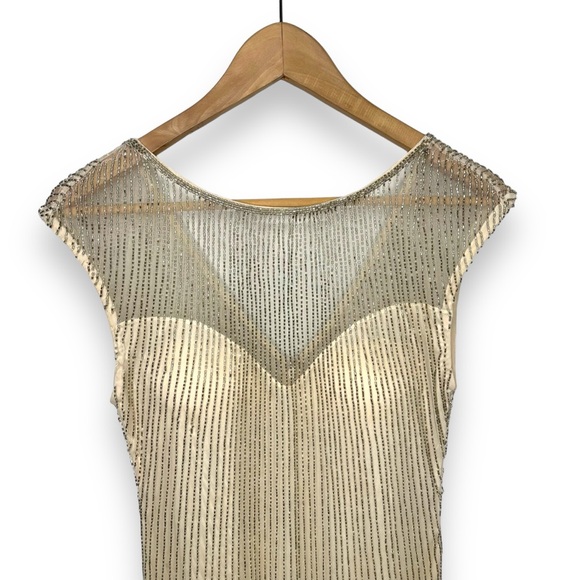 NWOT Parker Black Label Cream Beaded Elegant Floor Length Sheath Gown 6 (AS-IS) - Picture 3 of 11